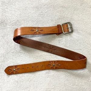 Western Brown Genuine Leather Floral Studded Belt